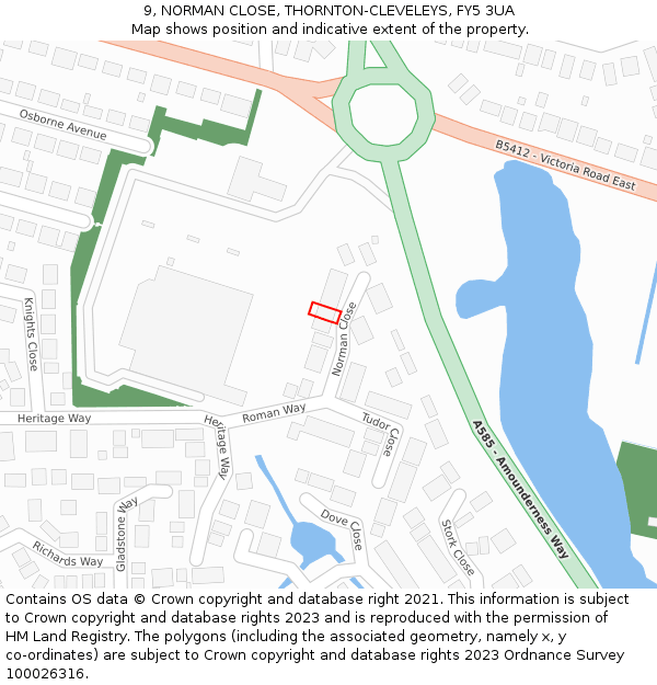 9, NORMAN CLOSE, THORNTON-CLEVELEYS, FY5 3UA: Location map and indicative extent of plot