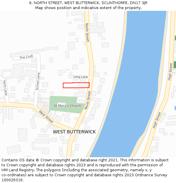 9, NORTH STREET, WEST BUTTERWICK, SCUNTHORPE, DN17 3JR: Location map and indicative extent of plot