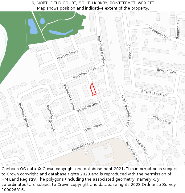 9, NORTHFIELD COURT, SOUTH KIRKBY, PONTEFRACT, WF9 3TE: Location map and indicative extent of plot