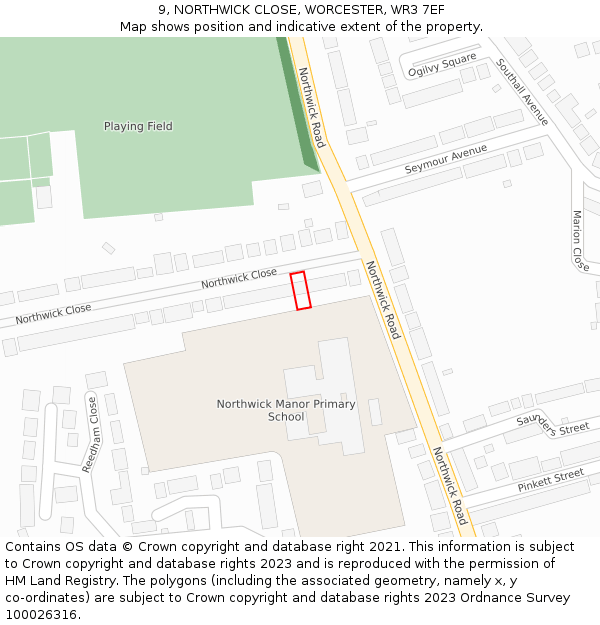 9, NORTHWICK CLOSE, WORCESTER, WR3 7EF: Location map and indicative extent of plot