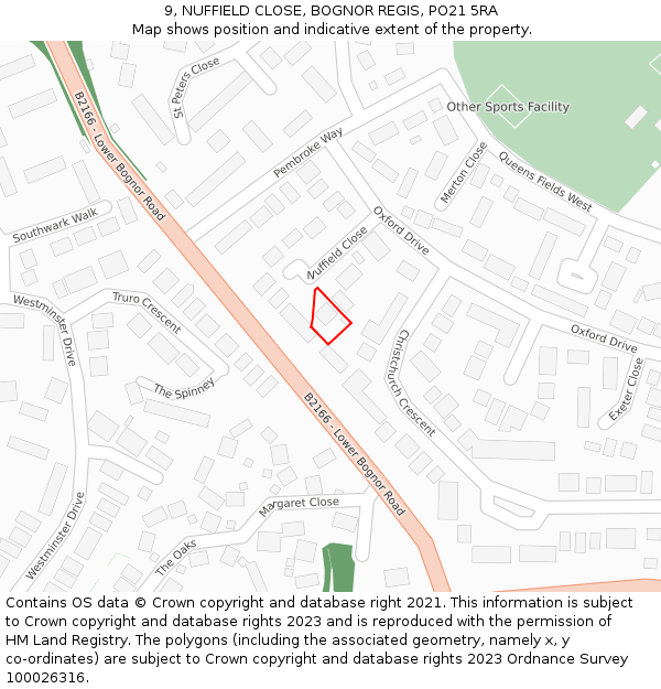 9, NUFFIELD CLOSE, BOGNOR REGIS, PO21 5RA: Location map and indicative extent of plot