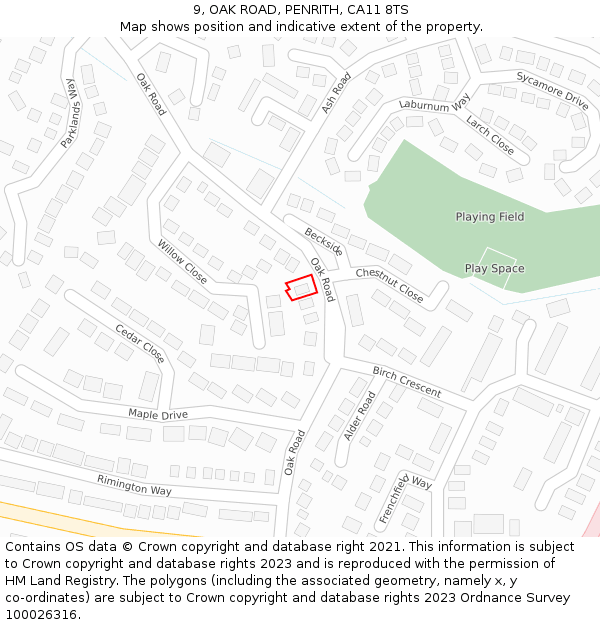 9, OAK ROAD, PENRITH, CA11 8TS: Location map and indicative extent of plot