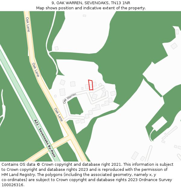 9, OAK WARREN, SEVENOAKS, TN13 1NR: Location map and indicative extent of plot