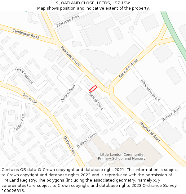 9, OATLAND CLOSE, LEEDS, LS7 1SW: Location map and indicative extent of plot