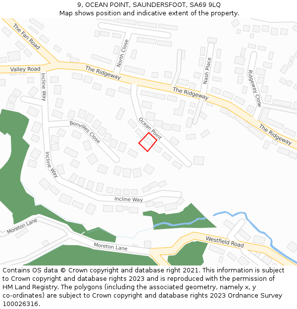 9, OCEAN POINT, SAUNDERSFOOT, SA69 9LQ: Location map and indicative extent of plot