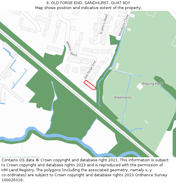 9, OLD FORGE END, SANDHURST, GU47 9DY: Location map and indicative extent of plot