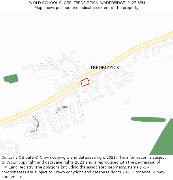 9, OLD SCHOOL CLOSE, TREDRIZZICK, WADEBRIDGE, PL27 6PH: Location map and indicative extent of plot