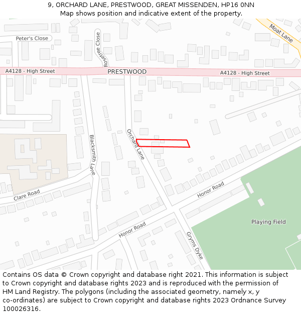 9, ORCHARD LANE, PRESTWOOD, GREAT MISSENDEN, HP16 0NN: Location map and indicative extent of plot