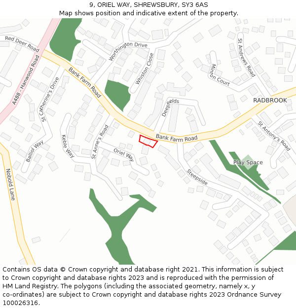 9, ORIEL WAY, SHREWSBURY, SY3 6AS: Location map and indicative extent of plot