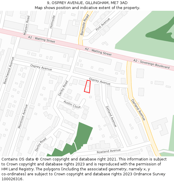 9, OSPREY AVENUE, GILLINGHAM, ME7 3AD: Location map and indicative extent of plot