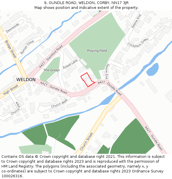 9, OUNDLE ROAD, WELDON, CORBY, NN17 3JR: Location map and indicative extent of plot