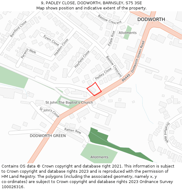 9, PADLEY CLOSE, DODWORTH, BARNSLEY, S75 3SE: Location map and indicative extent of plot