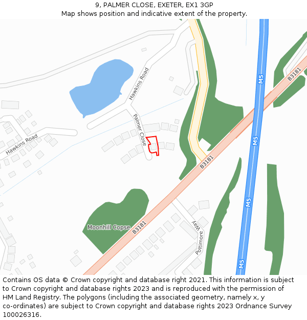 9, PALMER CLOSE, EXETER, EX1 3GP: Location map and indicative extent of plot