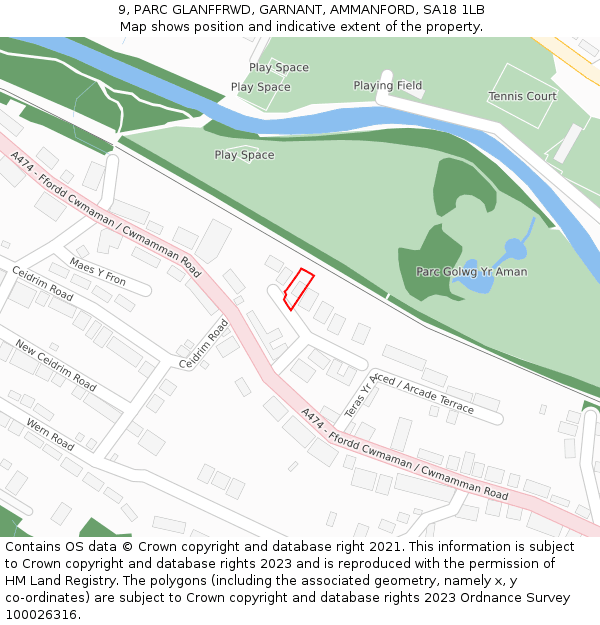 9, PARC GLANFFRWD, GARNANT, AMMANFORD, SA18 1LB: Location map and indicative extent of plot