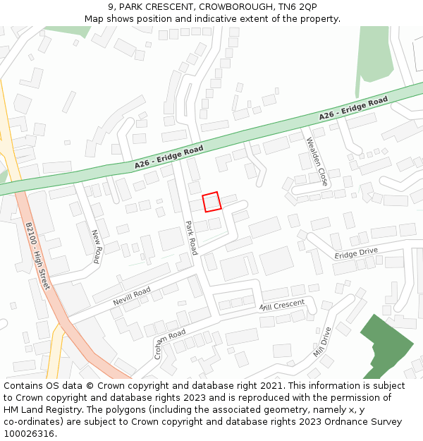 9, PARK CRESCENT, CROWBOROUGH, TN6 2QP: Location map and indicative extent of plot