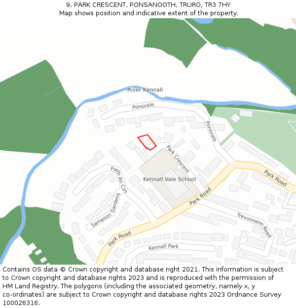 9, PARK CRESCENT, PONSANOOTH, TRURO, TR3 7HY: Location map and indicative extent of plot