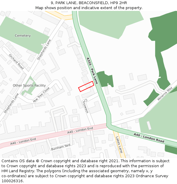 9, PARK LANE, BEACONSFIELD, HP9 2HR: Location map and indicative extent of plot