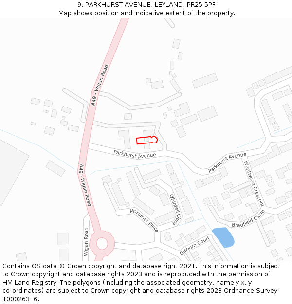 9, PARKHURST AVENUE, LEYLAND, PR25 5PF: Location map and indicative extent of plot