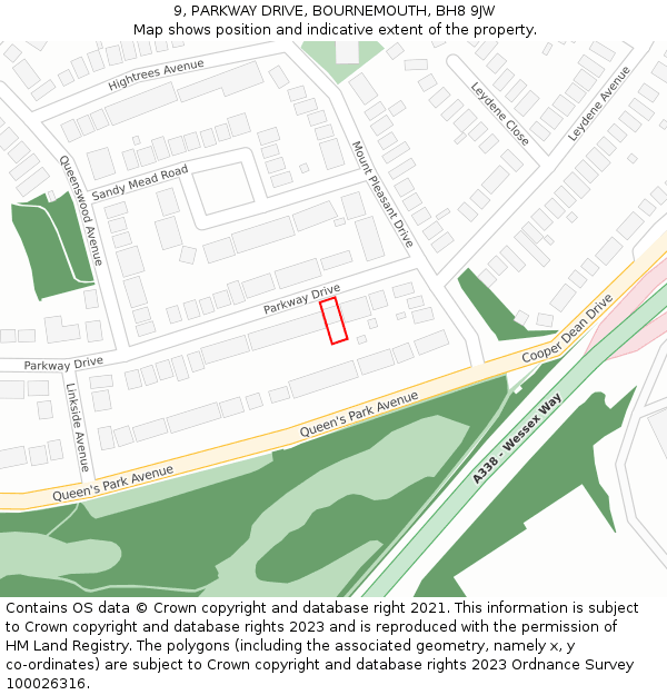 9, PARKWAY DRIVE, BOURNEMOUTH, BH8 9JW: Location map and indicative extent of plot