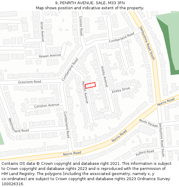 9, PENRITH AVENUE, SALE, M33 3FN: Location map and indicative extent of plot