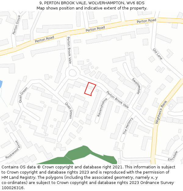 9, PERTON BROOK VALE, WOLVERHAMPTON, WV6 8DS: Location map and indicative extent of plot