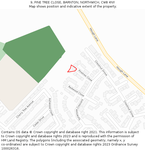 9, PINE TREE CLOSE, BARNTON, NORTHWICH, CW8 4NY: Location map and indicative extent of plot