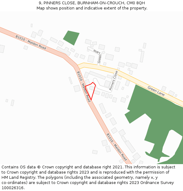 9, PINNERS CLOSE, BURNHAM-ON-CROUCH, CM0 8QH: Location map and indicative extent of plot