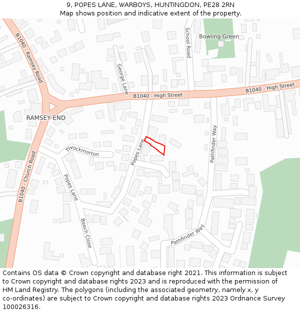 9, POPES LANE, WARBOYS, HUNTINGDON, PE28 2RN: Location map and indicative extent of plot