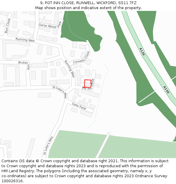 9, POT INN CLOSE, RUNWELL, WICKFORD, SS11 7FZ: Location map and indicative extent of plot