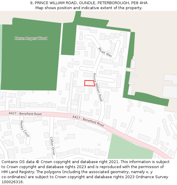 9, PRINCE WILLIAM ROAD, OUNDLE, PETERBOROUGH, PE8 4HA: Location map and indicative extent of plot