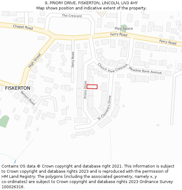 9, PRIORY DRIVE, FISKERTON, LINCOLN, LN3 4HY: Location map and indicative extent of plot