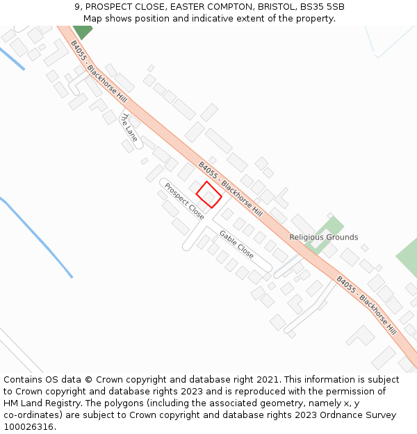 9, PROSPECT CLOSE, EASTER COMPTON, BRISTOL, BS35 5SB: Location map and indicative extent of plot