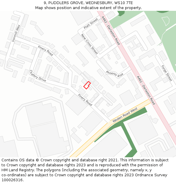 9, PUDDLERS GROVE, WEDNESBURY, WS10 7TE: Location map and indicative extent of plot