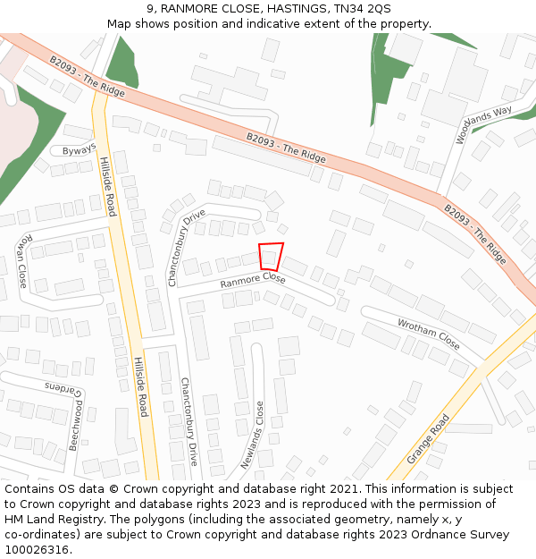 9, RANMORE CLOSE, HASTINGS, TN34 2QS: Location map and indicative extent of plot