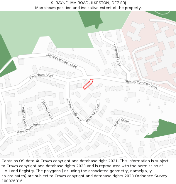 9, RAYNEHAM ROAD, ILKESTON, DE7 8RJ: Location map and indicative extent of plot