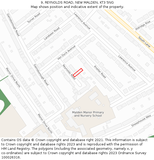 9, REYNOLDS ROAD, NEW MALDEN, KT3 5NG: Location map and indicative extent of plot