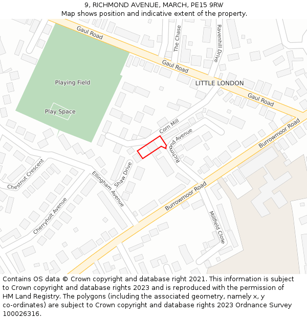 9, RICHMOND AVENUE, MARCH, PE15 9RW: Location map and indicative extent of plot