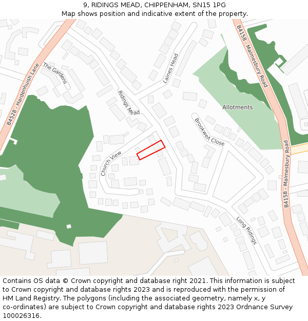 9, RIDINGS MEAD, CHIPPENHAM, SN15 1PG: Location map and indicative extent of plot