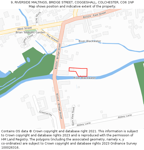 9, RIVERSIDE MALTINGS, BRIDGE STREET, COGGESHALL, COLCHESTER, CO6 1NP: Location map and indicative extent of plot