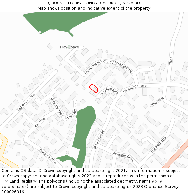 9, ROCKFIELD RISE, UNDY, CALDICOT, NP26 3FG: Location map and indicative extent of plot