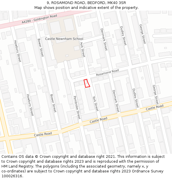 9, ROSAMOND ROAD, BEDFORD, MK40 3SR: Location map and indicative extent of plot