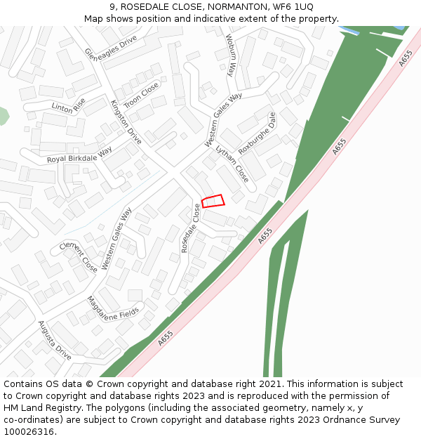 9, ROSEDALE CLOSE, NORMANTON, WF6 1UQ: Location map and indicative extent of plot