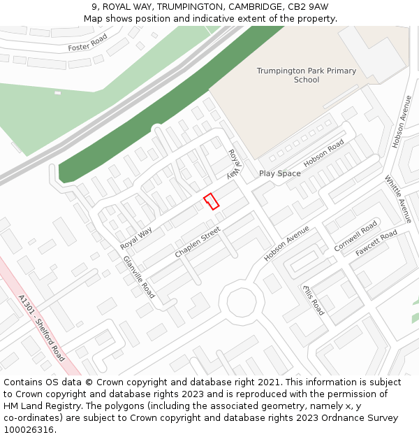 9, ROYAL WAY, TRUMPINGTON, CAMBRIDGE, CB2 9AW: Location map and indicative extent of plot