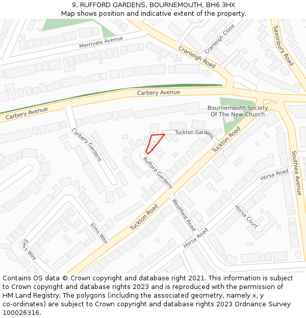 9, RUFFORD GARDENS, BOURNEMOUTH, BH6 3HX: Location map and indicative extent of plot