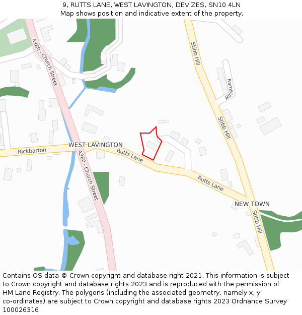 9, RUTTS LANE, WEST LAVINGTON, DEVIZES, SN10 4LN: Location map and indicative extent of plot