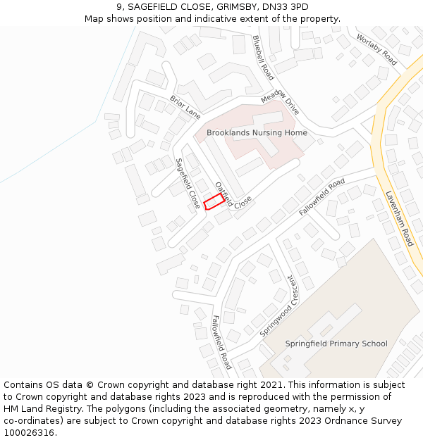 9, SAGEFIELD CLOSE, GRIMSBY, DN33 3PD: Location map and indicative extent of plot