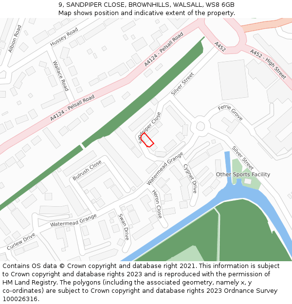 9, SANDPIPER CLOSE, BROWNHILLS, WALSALL, WS8 6GB: Location map and indicative extent of plot