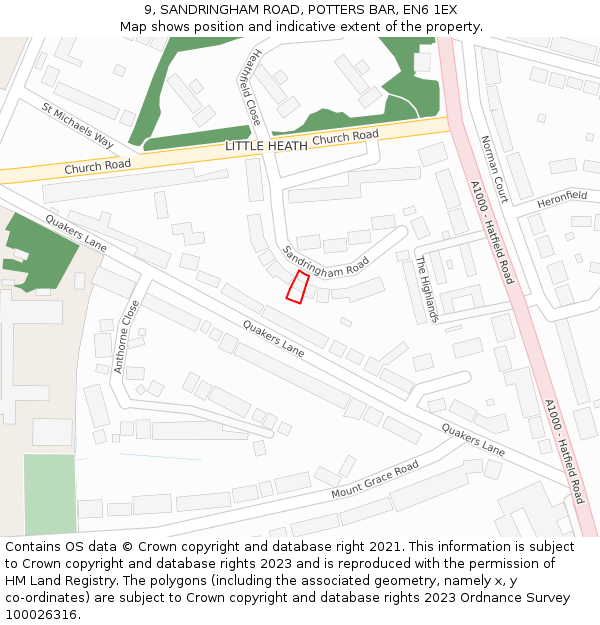 9, SANDRINGHAM ROAD, POTTERS BAR, EN6 1EX: Location map and indicative extent of plot