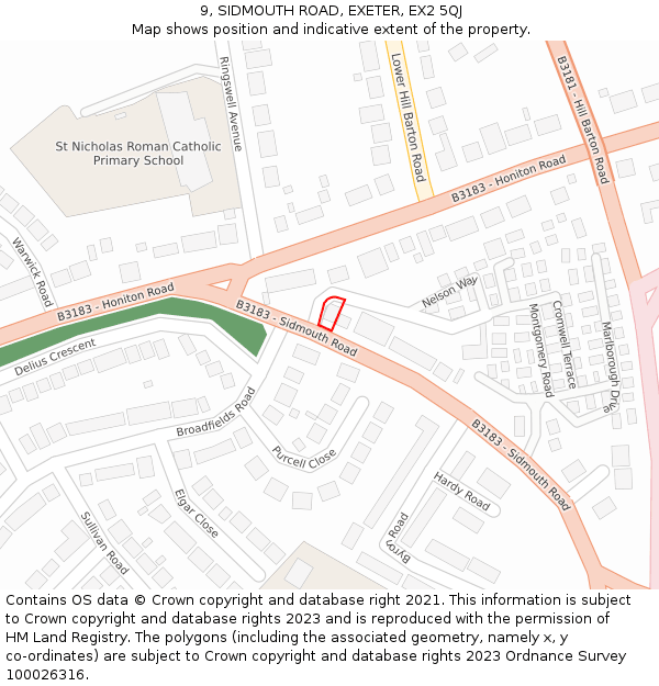 9, SIDMOUTH ROAD, EXETER, EX2 5QJ: Location map and indicative extent of plot