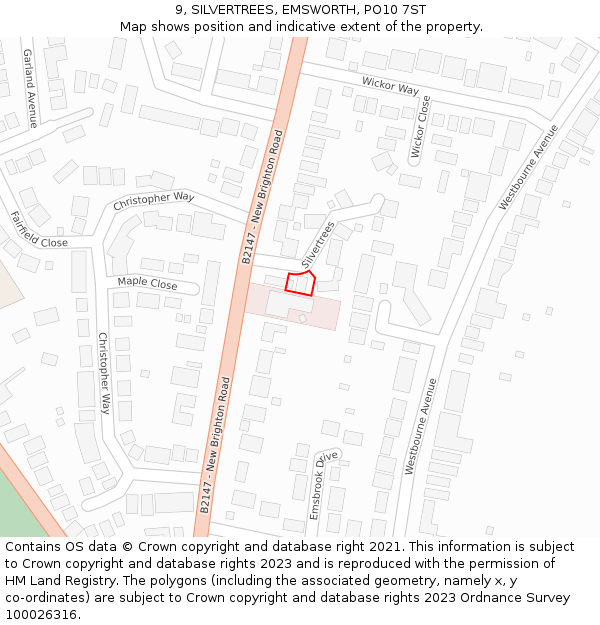 9, SILVERTREES, EMSWORTH, PO10 7ST: Location map and indicative extent of plot